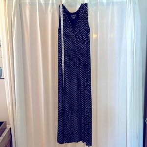 L.L. Bean Navy Blue Patterned Maxi Dress